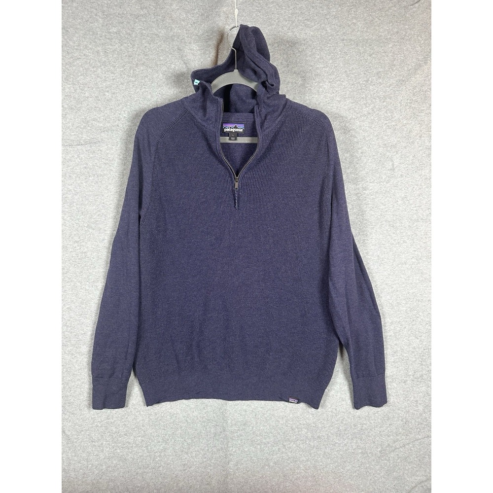 Patagonia Men's Yewcrag Hoody L Navy 1/4 Zip Organic Cotton Coolmax 53455